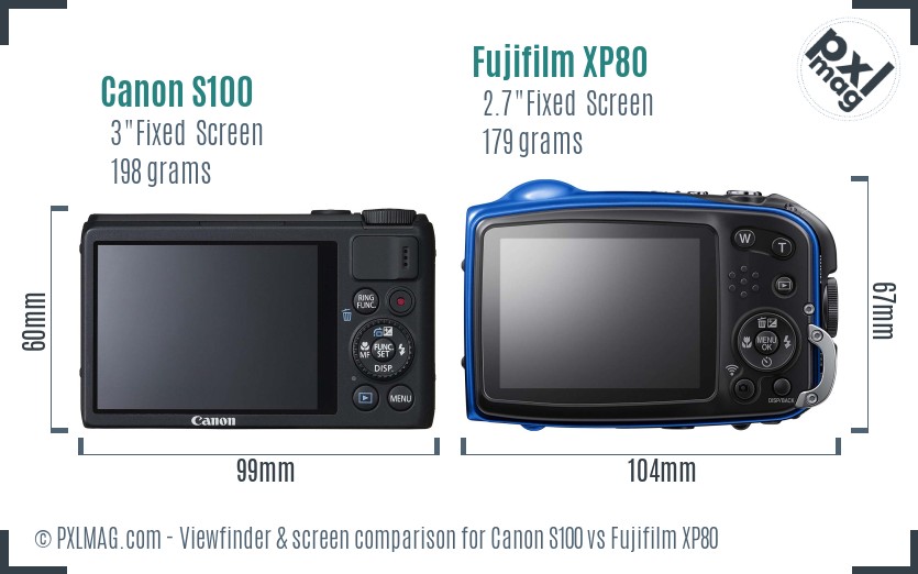 Canon S100 vs Fujifilm XP80 Screen and Viewfinder comparison