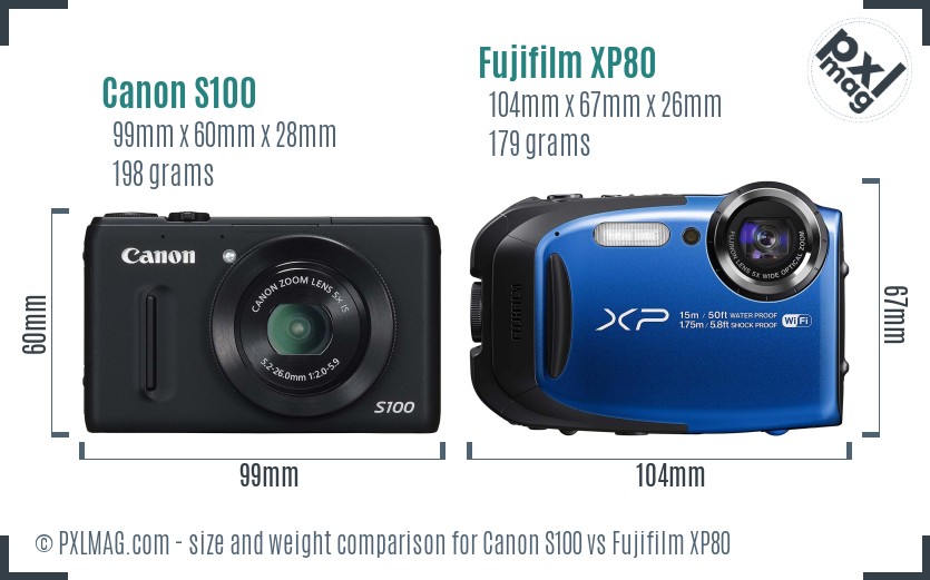 Canon S100 vs Fujifilm XP80 size comparison Canon S100 vs Fujifilm XP80 size comparison