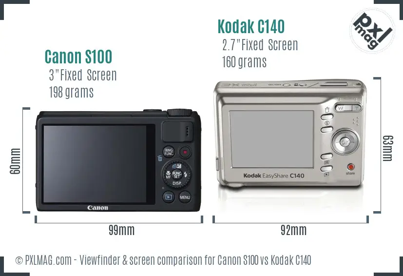 Canon S100 vs Kodak C140 Screen and Viewfinder comparison