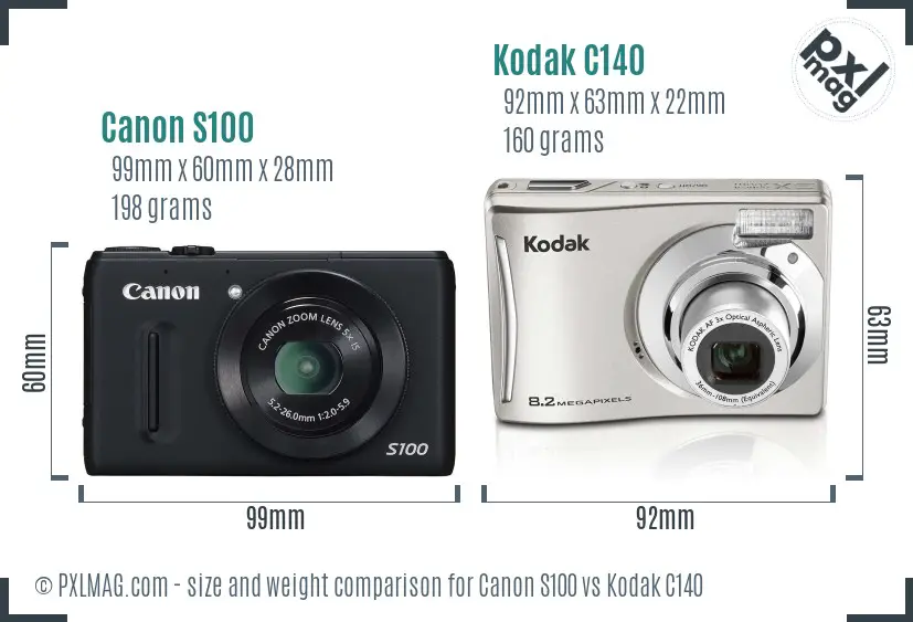 Canon S100 vs Kodak C140 size comparison