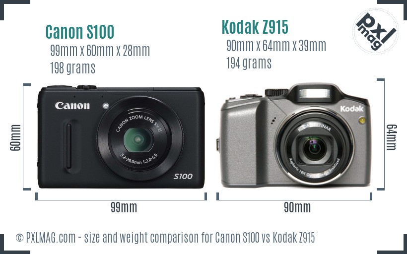 Canon S100 vs Kodak Z915 size comparison
