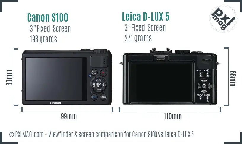 Canon S100 vs Leica D-LUX 5 Screen and Viewfinder comparison