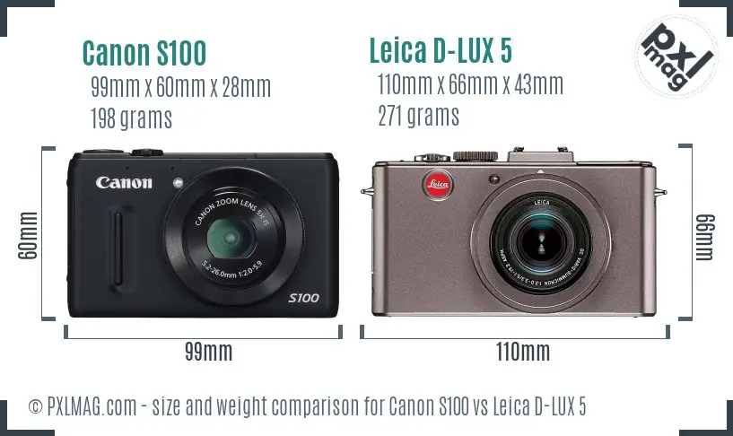 Canon S100 vs Leica D-LUX 5 size comparison Canon S100 vs Leica D-LUX 5 size comparison