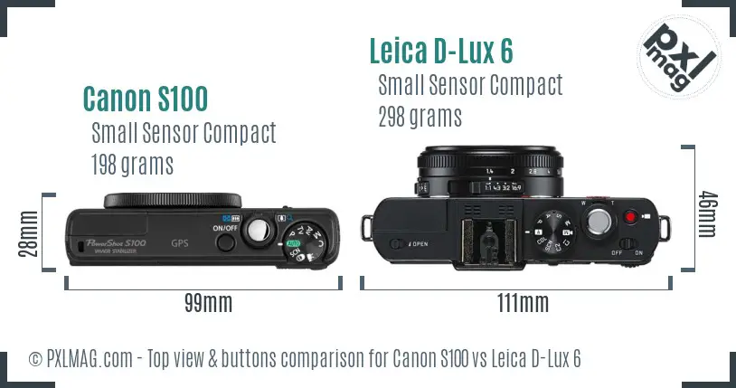 Canon S100 vs Leica D-Lux 6 top view buttons comparison