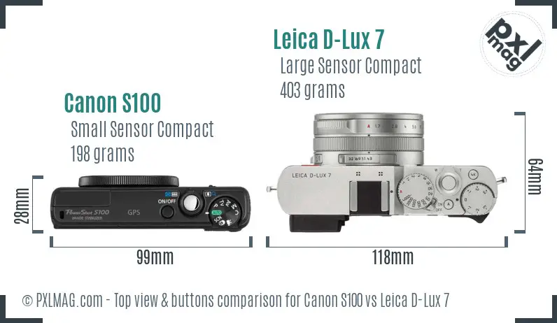 Canon S100 vs Leica D-Lux 7 top view buttons comparison Canon S100 vs Leica D-Lux 7 top view buttons comparison