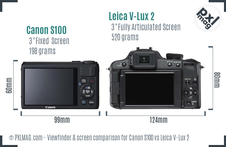 Canon S100 vs Leica V-Lux 2 Screen and Viewfinder comparison