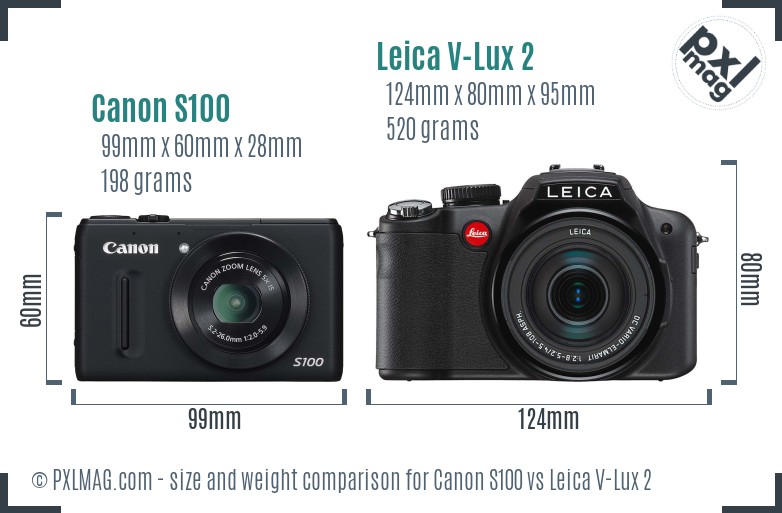 Canon S100 vs Leica V-Lux 2 size comparison