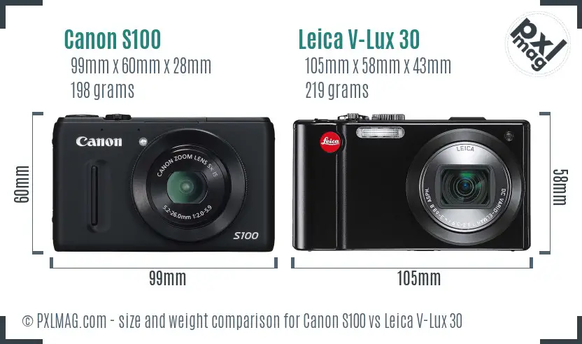 Canon S100 vs Leica V-Lux 30 size comparison