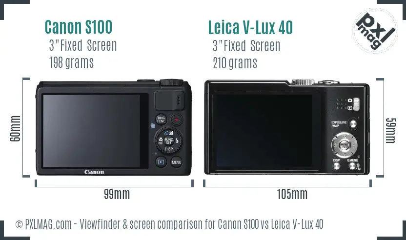 Canon S100 vs Leica V-Lux 40 Screen and Viewfinder comparison