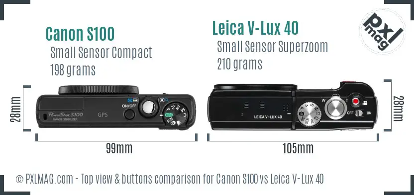 Canon S100 vs Leica V-Lux 40 top view buttons comparison