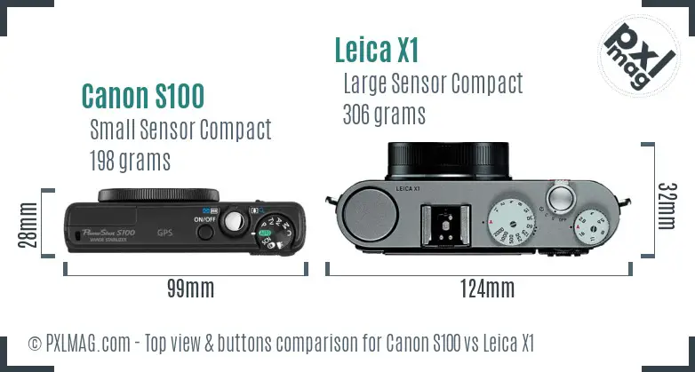 Canon S100 vs Leica X1 top view buttons comparison