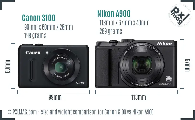 Canon S100 vs Nikon A900 size comparison