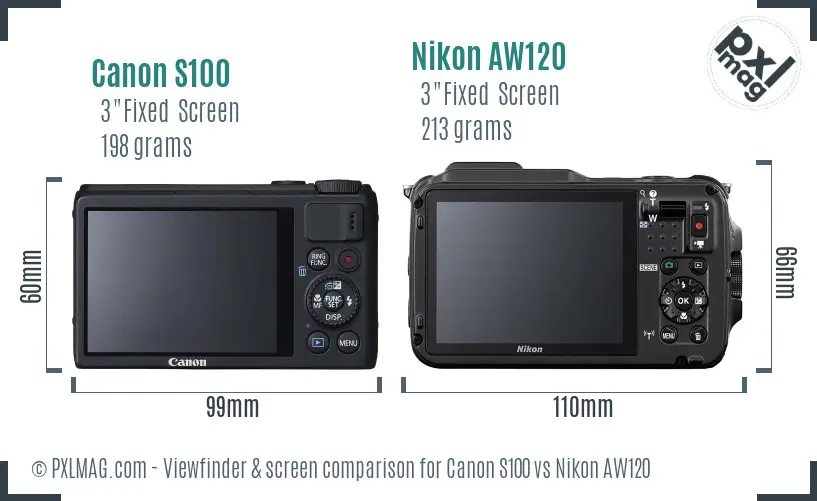Canon S100 vs Nikon AW120 Screen and Viewfinder comparison