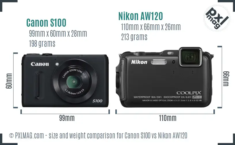 Canon S100 vs Nikon AW120 size comparison