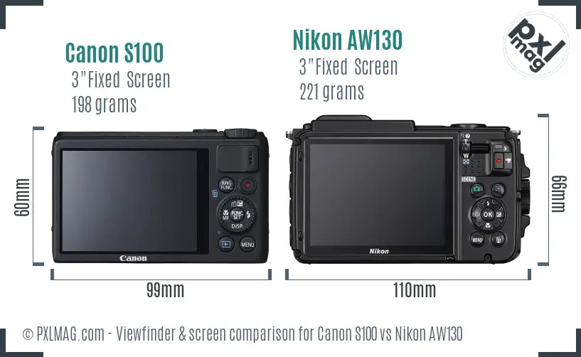 Canon S100 vs Nikon AW130 Screen and Viewfinder comparison