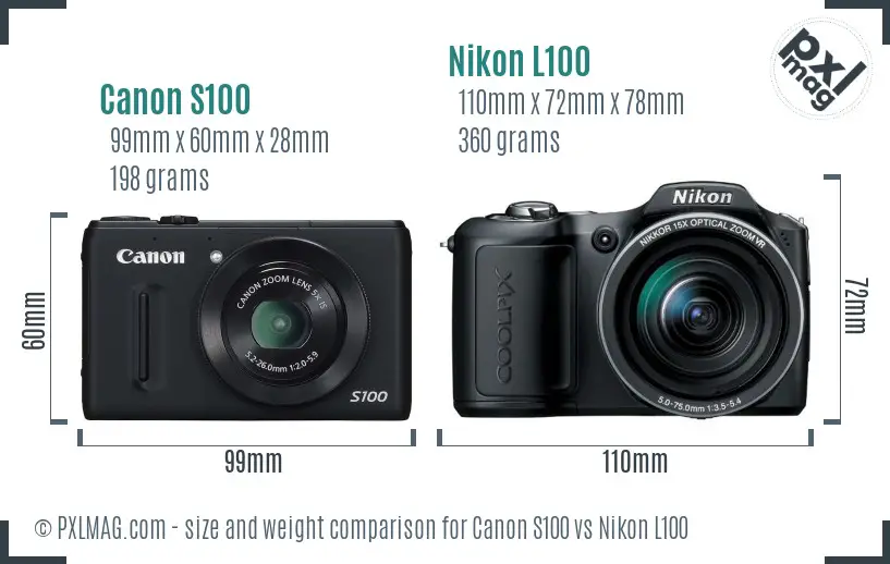 Canon S100 vs Nikon L100 size comparison