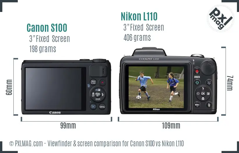 Canon S100 vs Nikon L110 Screen and Viewfinder comparison