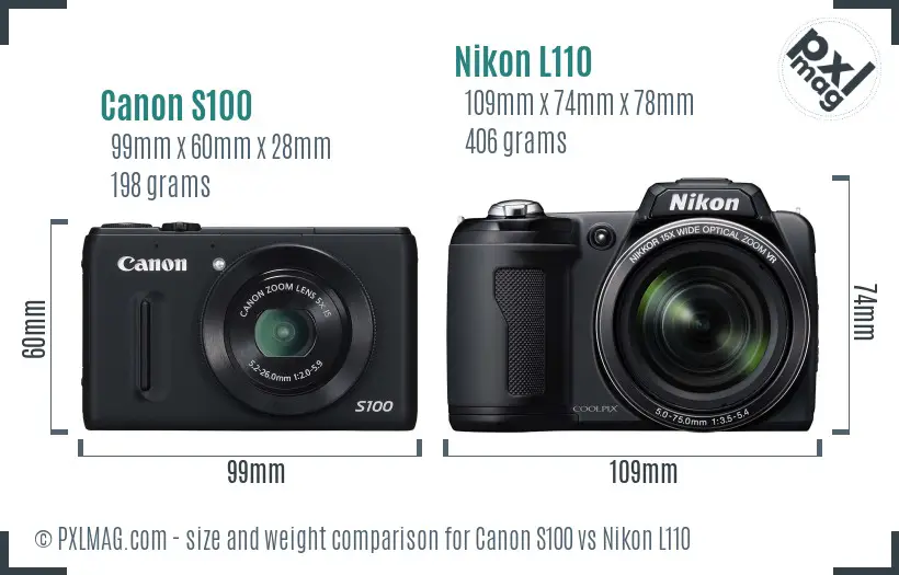 Canon S100 vs Nikon L110 size comparison
