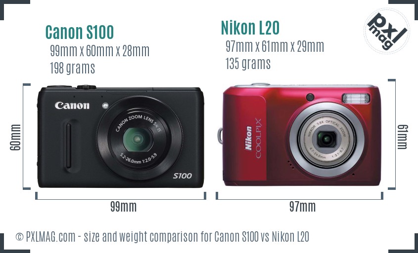 Canon S100 vs Nikon L20 size comparison