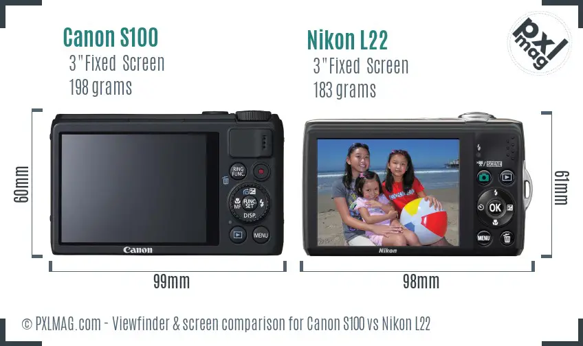 Canon S100 vs Nikon L22 Screen and Viewfinder comparison