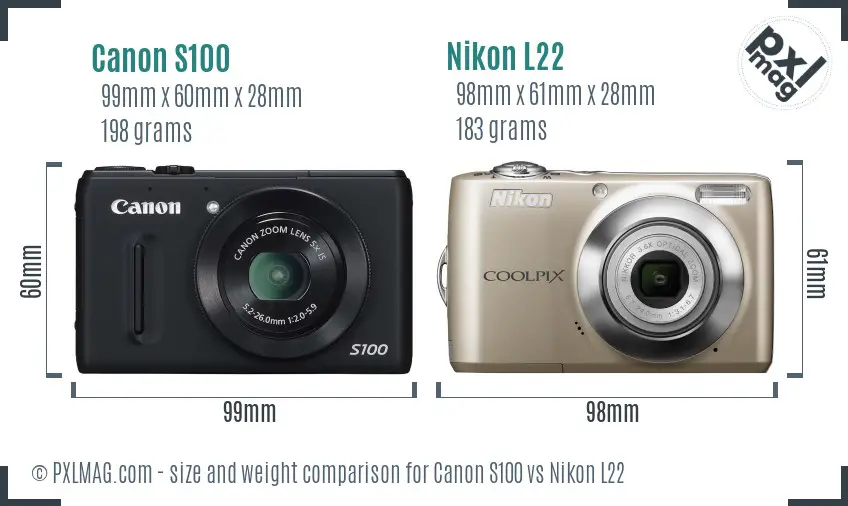 Canon S100 vs Nikon L22 size comparison