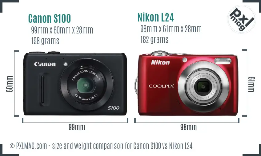 Canon S100 vs Nikon L24 size comparison Canon S100 vs Nikon L24 size comparison