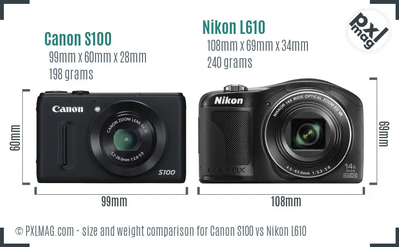 Canon S100 vs Nikon L610 size comparison