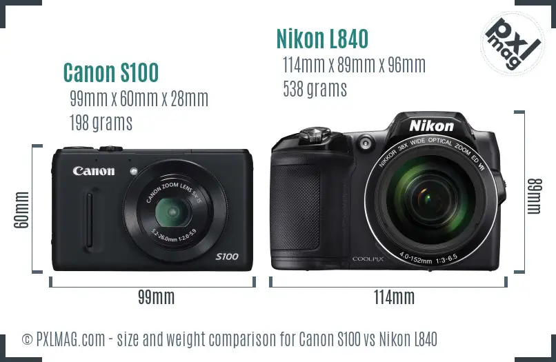 Canon S100 vs Nikon L840 size comparison