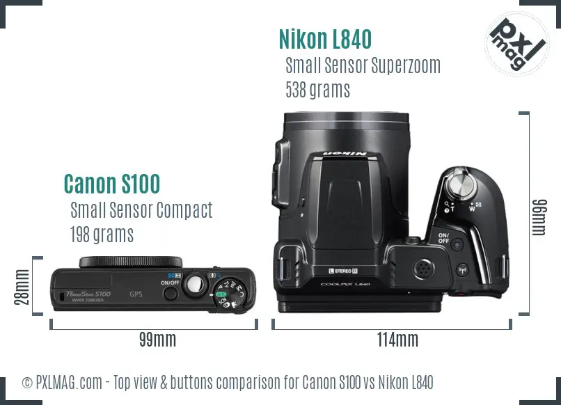 Canon S100 vs Nikon L840 top view buttons comparison