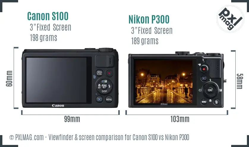 Canon S100 vs Nikon P300 Screen and Viewfinder comparison