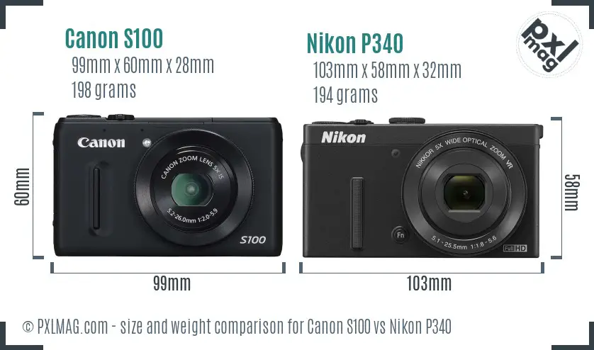 Canon S100 vs Nikon P340 size comparison Canon S100 vs Nikon P340 size comparison