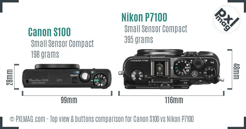 Canon S100 vs Nikon P7100 top view buttons comparison