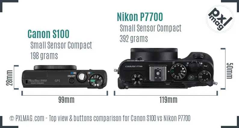 Canon S100 vs Nikon P7700 top view buttons comparison