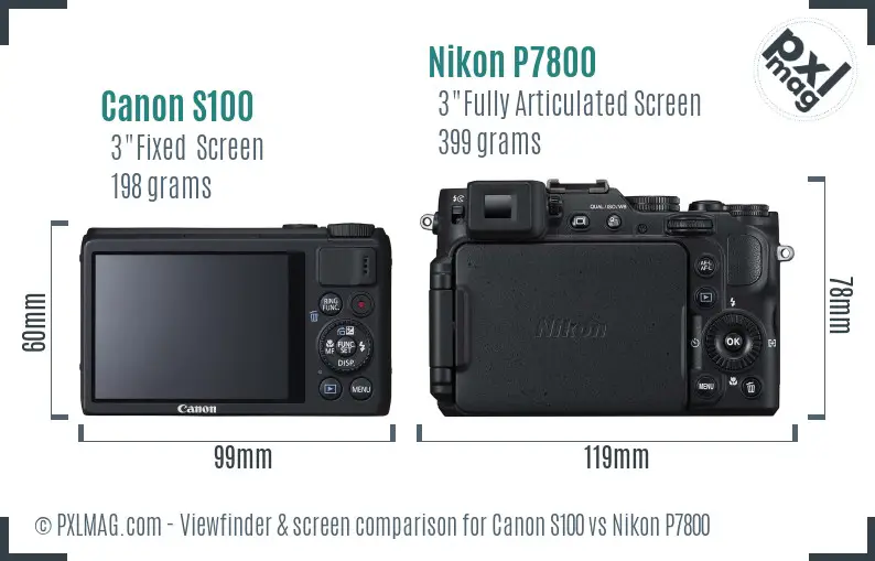 Canon S100 vs Nikon P7800 Screen and Viewfinder comparison