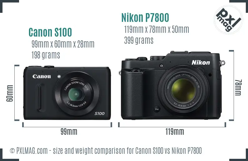 Canon S100 vs Nikon P7800 size comparison