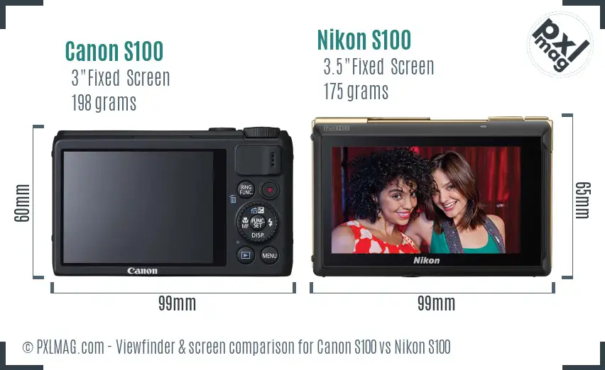 Canon S100 vs Nikon S100 Screen and Viewfinder comparison