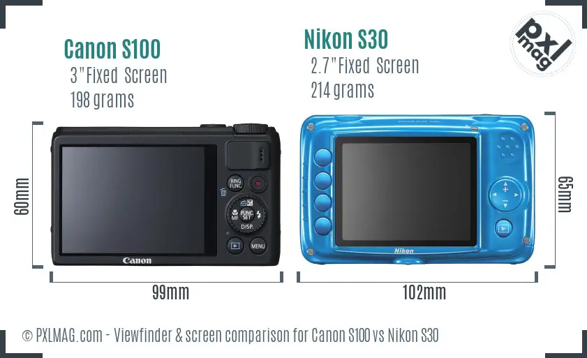 Canon S100 vs Nikon S30 Screen and Viewfinder comparison