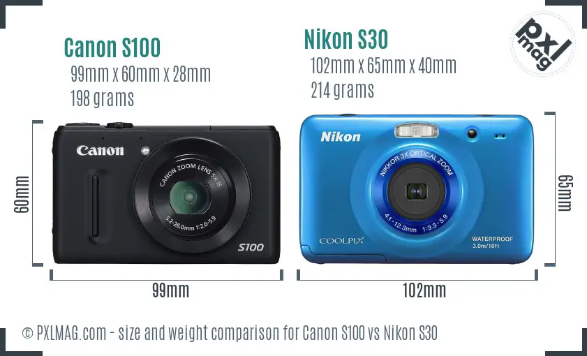 Canon S100 vs Nikon S30 size comparison