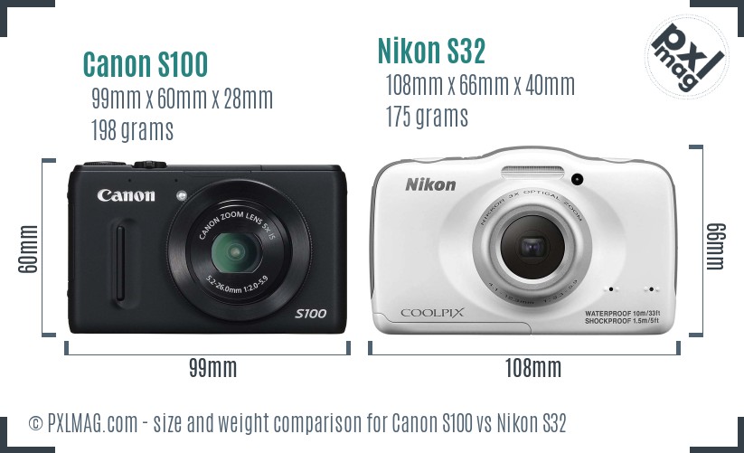 Canon S100 vs Nikon S32 size comparison Canon S100 vs Nikon S32 size comparison