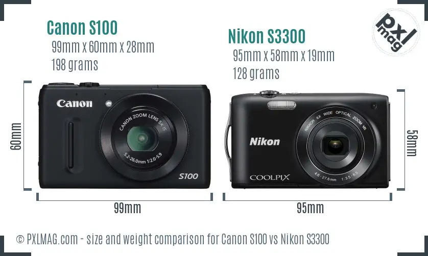 Canon S100 vs Nikon S3300 size comparison