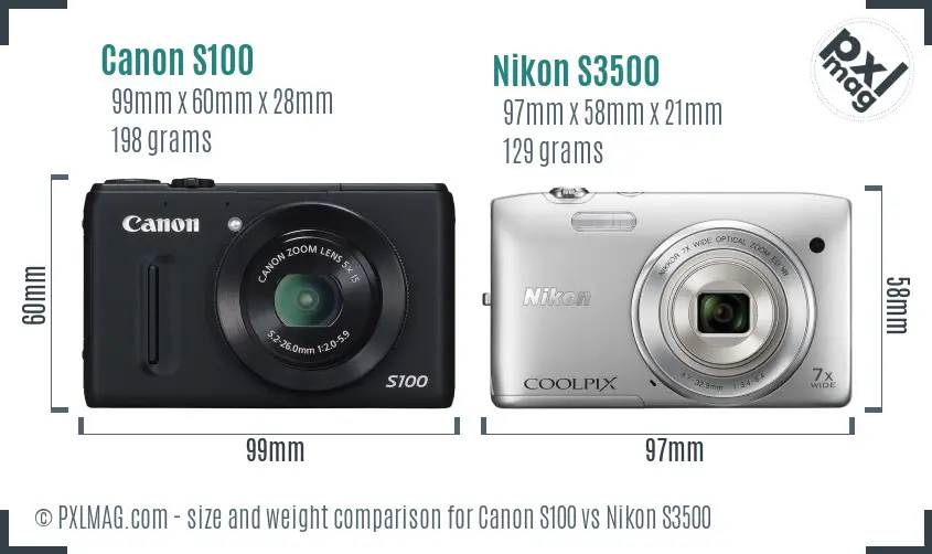 Canon S100 vs Nikon S3500 size comparison
