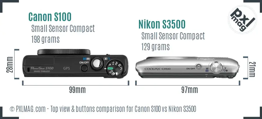 Canon S100 vs Nikon S3500 top view buttons comparison