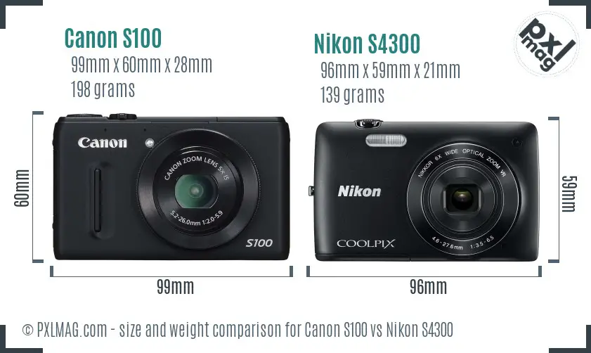 Canon S100 vs Nikon S4300 size comparison