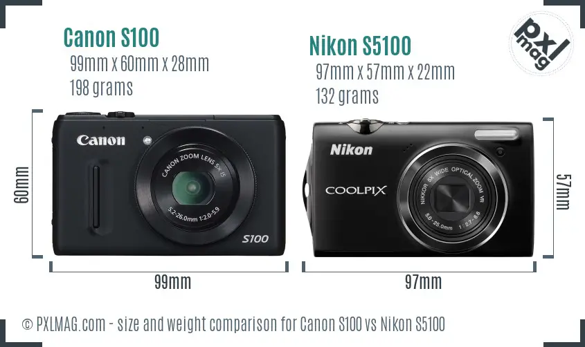 Canon S100 vs Nikon S5100 size comparison Canon S100 vs Nikon S5100 size comparison