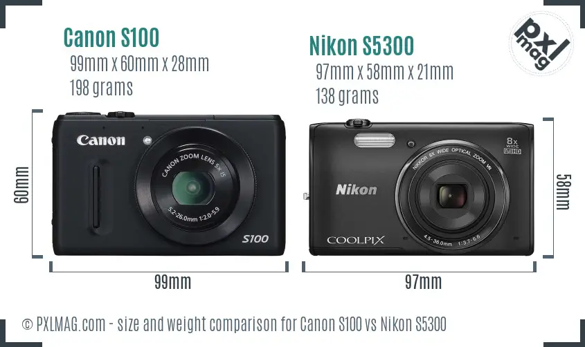 Canon S100 vs Nikon S5300 size comparison