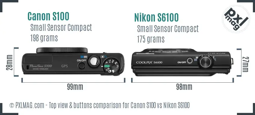Canon S100 vs Nikon S6100 top view buttons comparison Canon S100 vs Nikon S6100 top view buttons comparison