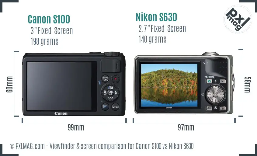 Canon S100 vs Nikon S630 Screen and Viewfinder comparison