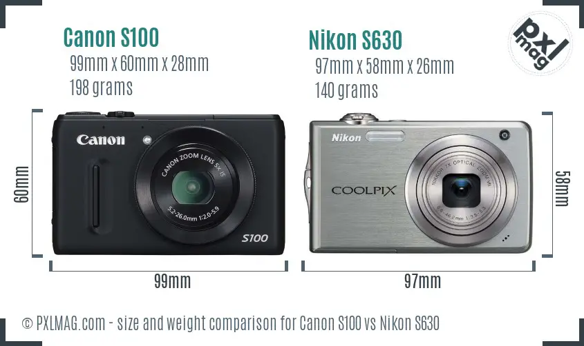 Canon S100 vs Nikon S630 size comparison