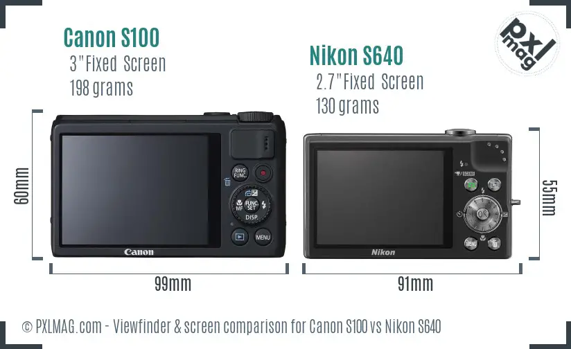 Canon S100 vs Nikon S640 Screen and Viewfinder comparison