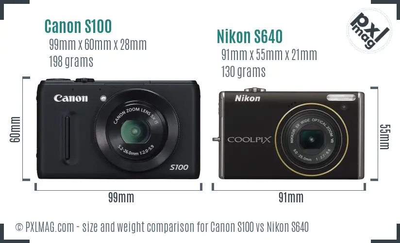 Canon S100 vs Nikon S640 size comparison